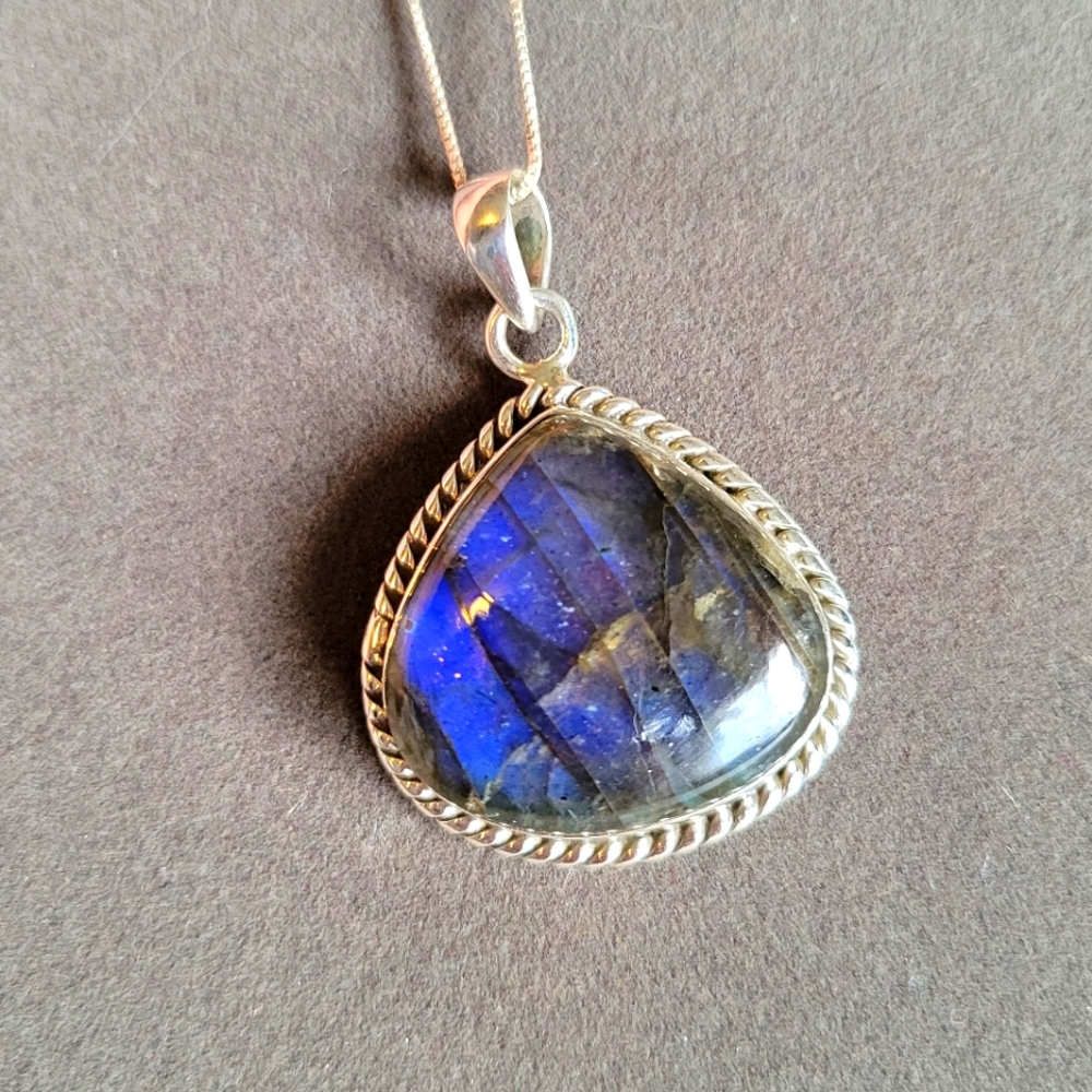 Labrdite Stone Pendant Sterling